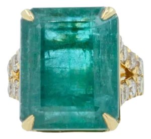 Vivid Green Emerald Shape Step Cut Emerald Diamond Cocktail Ring, Size 6.5