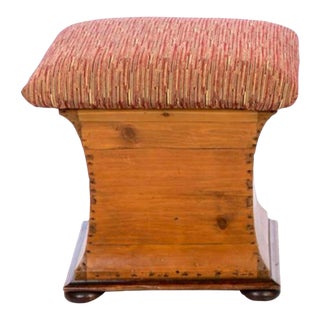 Antique Primitive Pine Stool With Storage For Sale