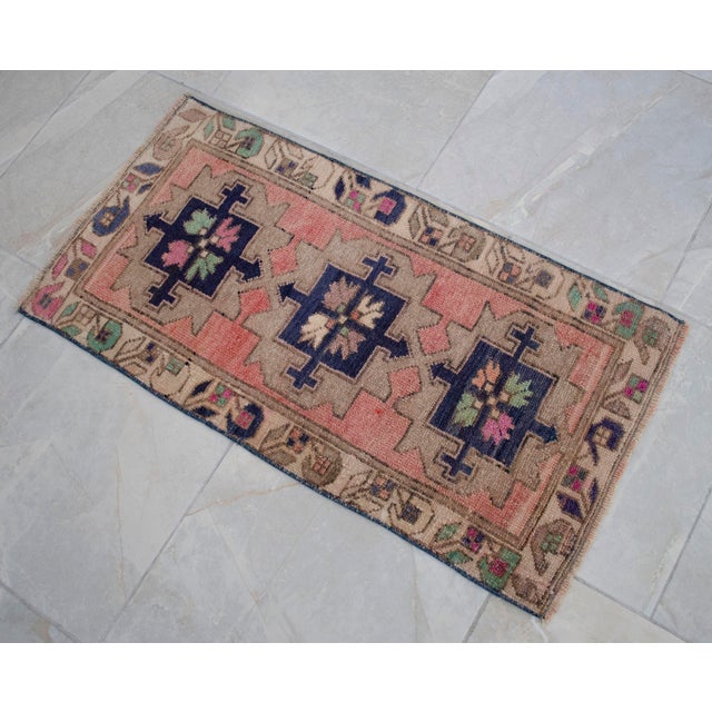1970s Hand Knotted Turkish Rug Door Mat, Entryway Rug, Bath Mat, Kitchen Decor, Small Rug - 18″ × 35″ For Sale - Image 10 of 13