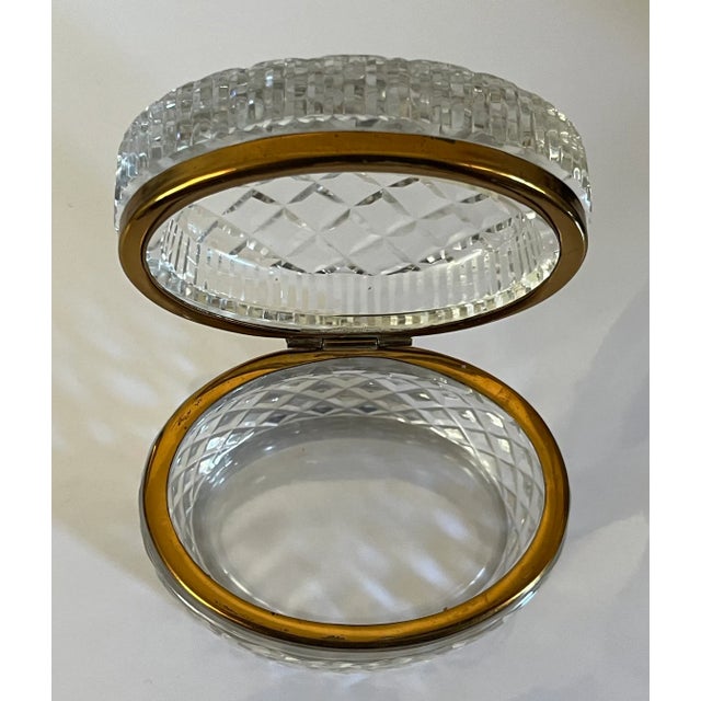 French Diamond Cut Crystal Oval Hinged Glass Box For Sale - Image 4 of 17