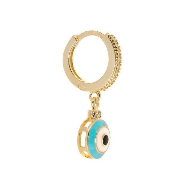 Contemporary Turquoise Enamel Diamond Hoop Evil Eye Earrings, A Pair For Sale - Image 3 of 9