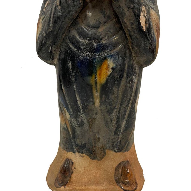 Chinese Vintage Chinese Tang Tri-Colored Glazed Tomb Ceramic Statue For Sale - Image 3 of 10