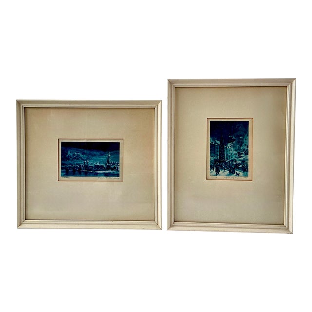 Mid 20th Century Framed Silk Engraving of Nuremberg After Ernst Geissendorfer - Set of 2 For Sale