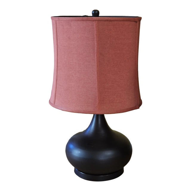 2000s Transitional Onion Shaped Metal Table Lamp in Chocolate Color With Watermelon Drum Shade For Sale