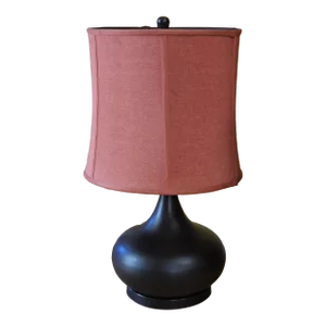 2000s Transitional Onion Shaped Metal Table Lamp in Chocolate Color With Watermelon Drum Shade
