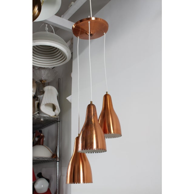 Bent Karlby 3-Cone Copper Chandelier with Canopy from Lyfa, Denmark, 1950s For Sale - Image 6 of 18