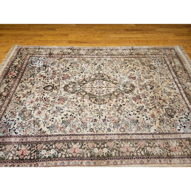 Brown Vintage Indian Silk Rug, Hand-Knotted, Floral Medallion Design, 6' x 9' For Sale - Image 8 of 18
