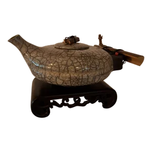 Mid 19th Century Japanese Teapot on Wooden Stand, Signed