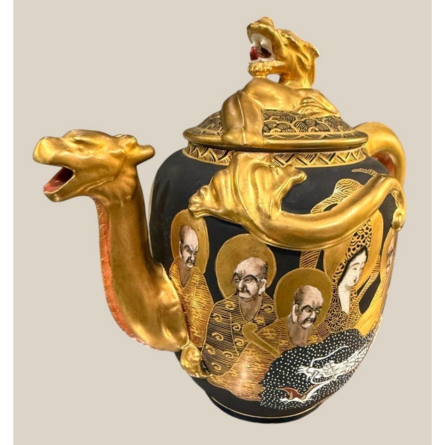 Ceramic Late 20th Century Japanese Satsuma Dragonware 24 Pc Tea Set Immortals Dragons Hand Painted Gilt - 24 pcs For Sale - Image 7 of 16