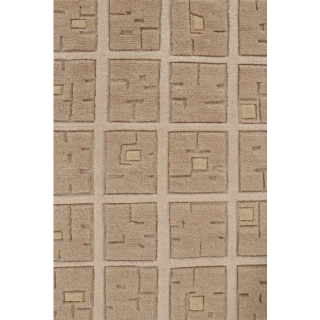 Contemporary Art Deco Wool Rug in Beige Hues by Rug & Kilim, India For Sale In New York - Image 6 of 10