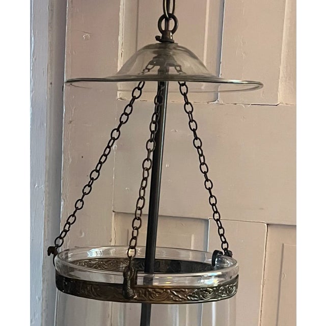 19th Century Antique 19th Century English Regency Bell Jar Blown Glass Hall Lantern With Smoke Shade Now Electrified For Sale - Image 5 of 9