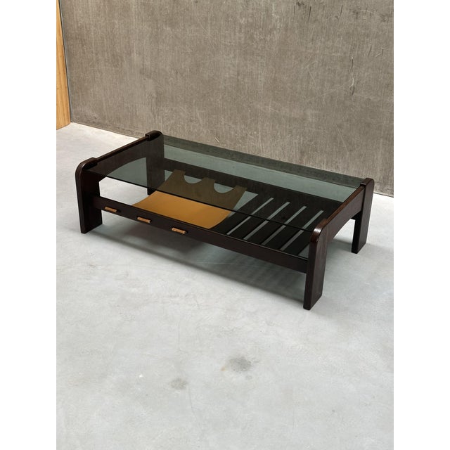 Mid-Century Modern Wenge Magazine Holder in Smoked Glass For Sale - Image 9 of 12