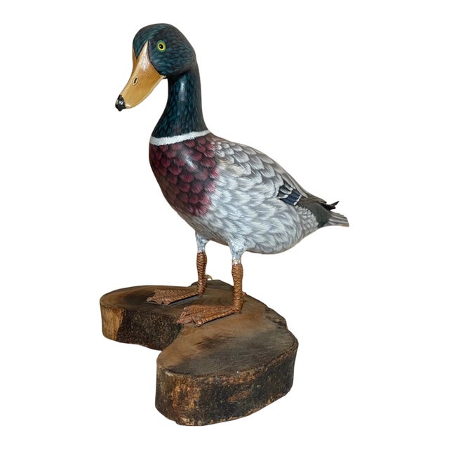 Vintage Lifesize Hand Carved Wood Folk Art Mallard Duck Decoy Sculpture Statue For Sale