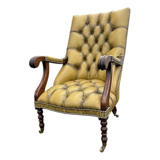 Victorian Style Leather Button-Back Armchair For Sale