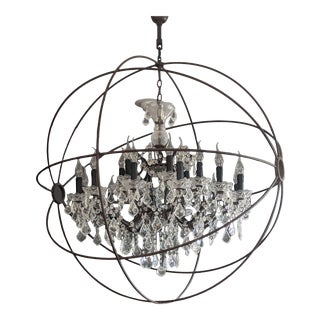 Restoration Hardware Iron and Crystal Chandelier For Sale