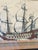 Vintage framed nautical print featuring a majestic fully rigged sailing ship rendered in fine pen-and-ink style with hand-...