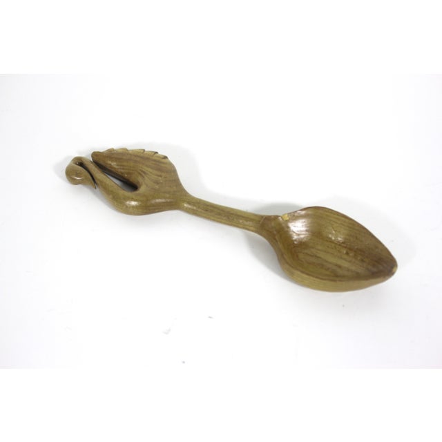 Rustic European Hand Carved Wood Spoon Folk Art Treen Welsh Love Spoon Swan Handle For Sale - Image 3 of 8