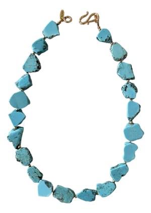 Turquoise Slice Beaded Necklace With Gold Tone Clasp, Designed by Matthew Izzo