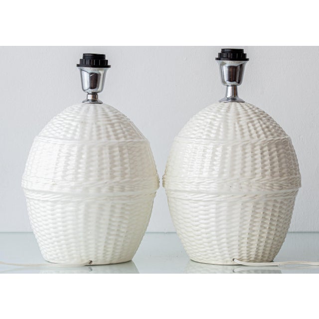 Vintage Wicker Ceramic Table Lamps, 1970s, Set of 2 For Sale - Image 4 of 11