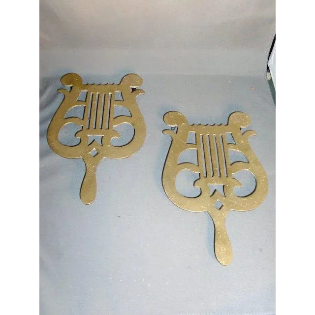 Traditional 19th Century English Regency Brass Hand Cast Trivets in the form of Lyres or Harps - a Pair For Sale - Image 3 of 7