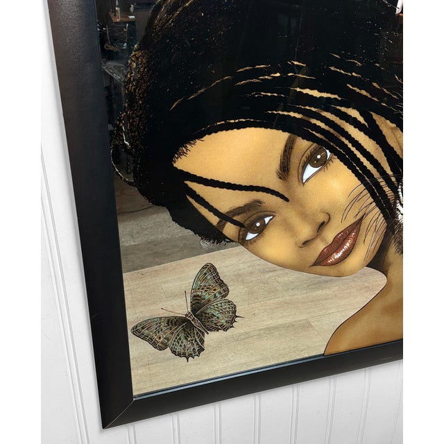 Glass Vintage 53" Ethnic Women & Jaguar Painted Mirrored Wall Art For Sale - Image 7 of 10