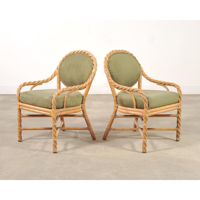 Set of Eight McGuire Organic Barley Twisted Rattan Dining Chairs For Sale In Sacramento - Image 6 of 18