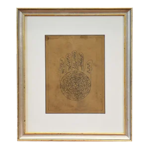 Astrological Hand-Painted on Parchment Print Depicting a Hand with Calligraphy