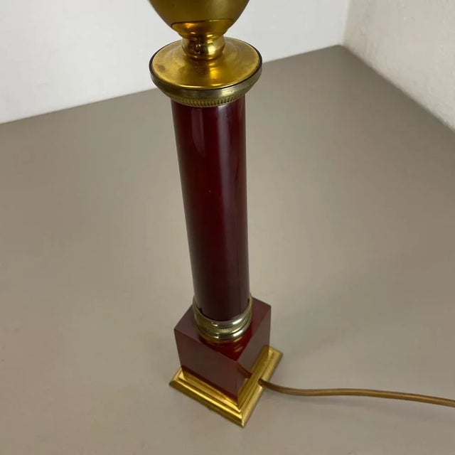 Modernist Italian Red Catalina and Brass Tube Table Light, 1960s For Sale - Image 11 of 18