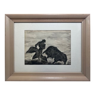 Late 20th Century Bull and Matador Drawing For Sale