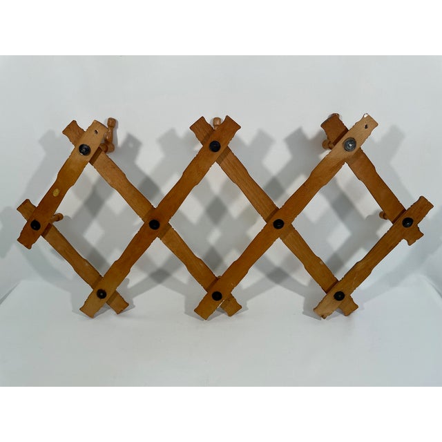 1950s Bulgarian Faux Bamboo Accordion Expandable Wall Coat and Hat Rack For Sale - Image 10 of 15