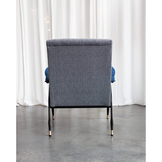 Italian Grey and Blue Armchair, 1960s For Sale - Image 4 of 5