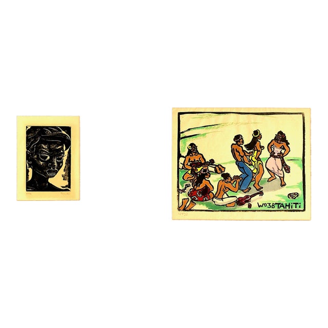 A Set of Two Original Woodblock Prints of 1930s-1940s Tahitian Life, by Wolfgang Wolff For Sale