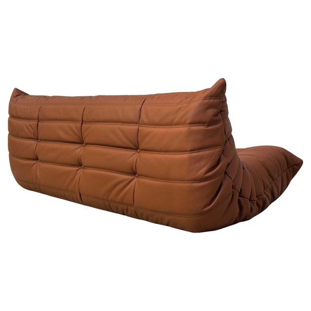 Brown French Togo 3-Seater Sofa in Brown Leather attributed to Michel Ducaroy for Ligne Roset For Sale - Image 8 of 10