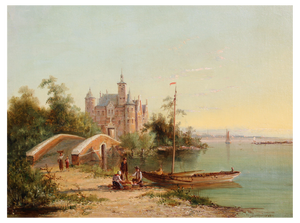 William Raymond Dommersen, Dutch Estuary Landscape, Oil on Canvas