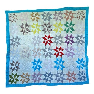 Vintage Mid-Western Eight Point Star Pattern Multi Colored Quilt For Sale