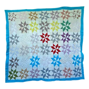 Vintage Mid-Western Eight Point Star Pattern Multi Colored Quilt
