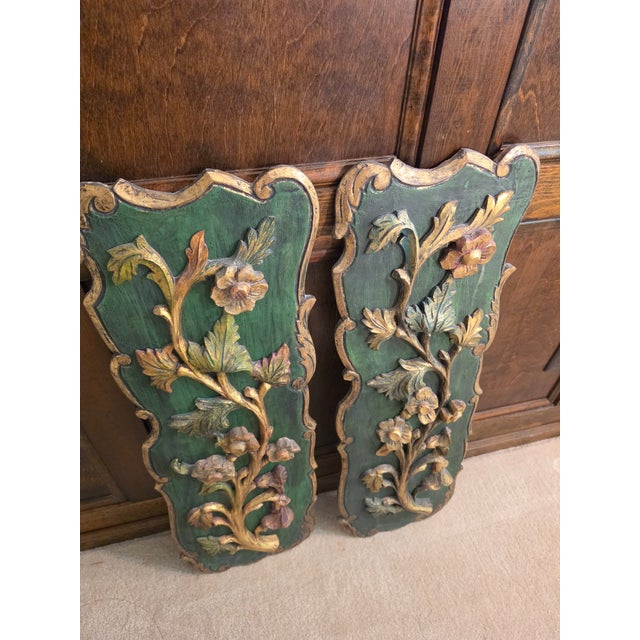 Rococo Pair of Carved Louis XV Floral Wood Art Plaques For Sale - Image 3 of 12