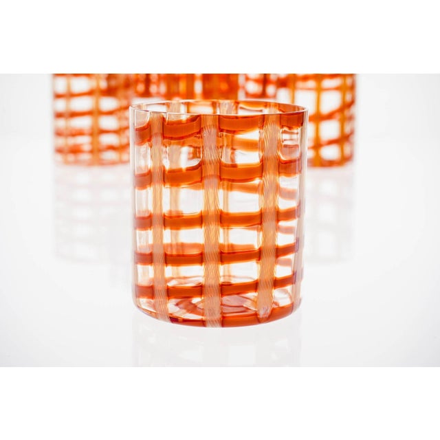 Burnt Orange & White Zanfirico Murano Glasses from Cenedese, Set of 6 For Sale - Image 5 of 18
