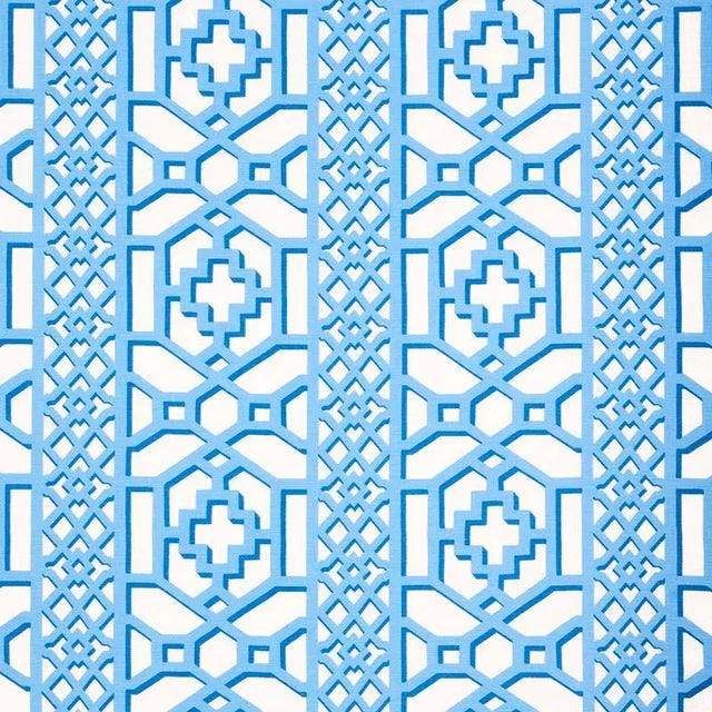 Sample- Schumacher Zanzibar Trellis Fabric in Blue For Sale