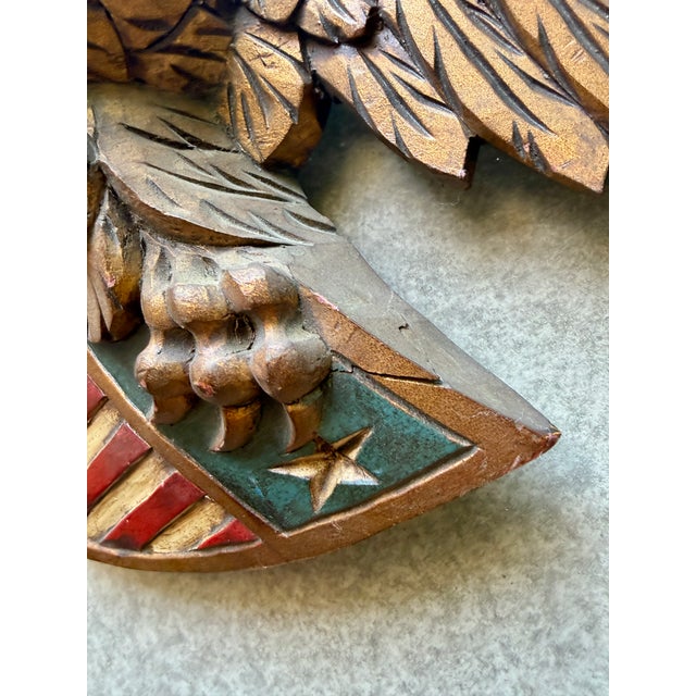 Brown 1950s Folk Art Mid-Century Artistic Carving Co. Louisburg Wood Eagle Plaque Bellamy Style Americana Wall Sculpture For Sale - Image 8 of 16