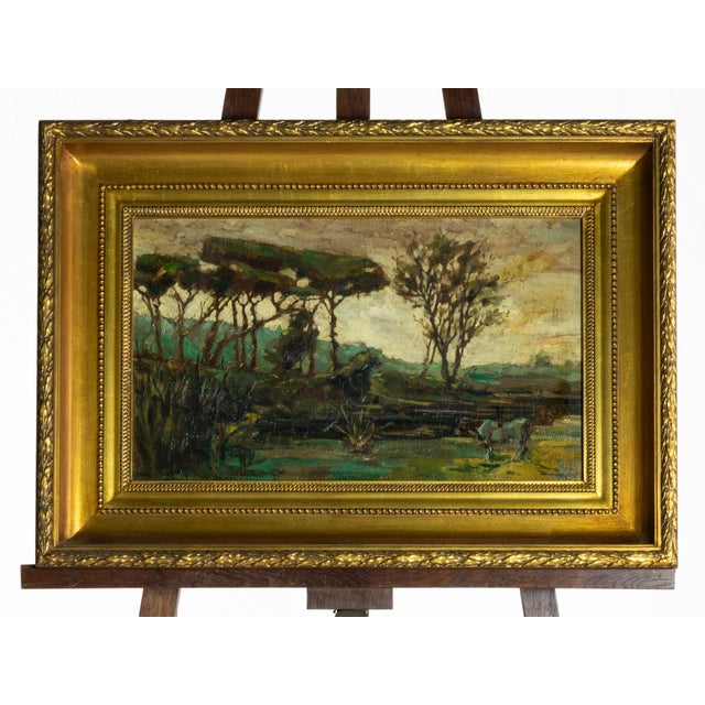 Mello Junior, Cow by River, Portugal, 20th Century, Oil on Wood, Framed For Sale - Image 3 of 7