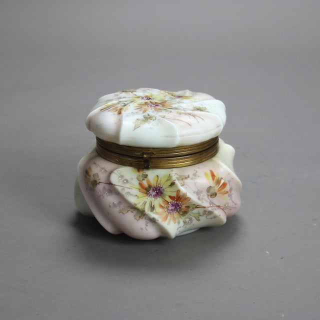 Shabby Chic Antique Wavecrest Floral Hand Painted Glass Dresser Box with Wildflowers, 19th Century For Sale - Image 3 of 8