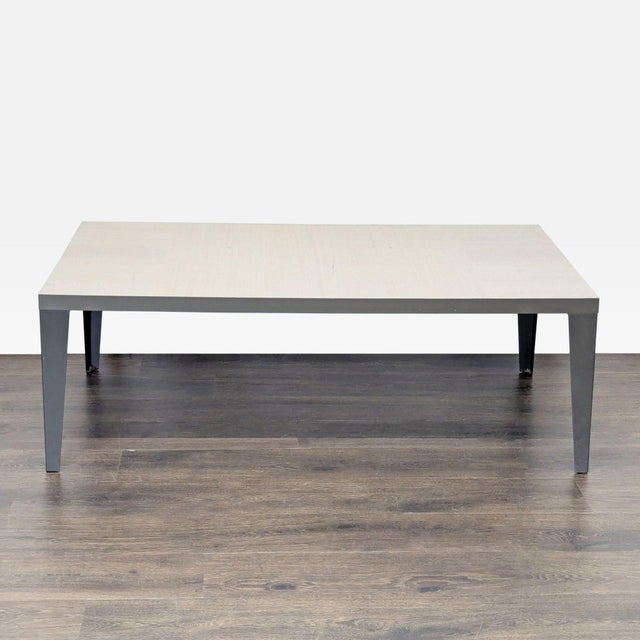 Italian made wood, veneer, and metal table in a light kotó high gloss finish with grey metal legs. Brand: Alf + DaFre....
