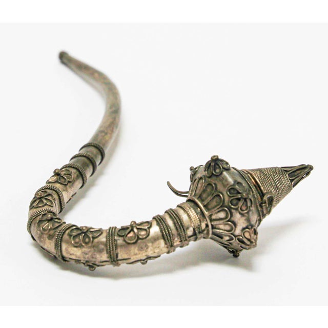 Asian Metal Filigree Opium Pipe, Silver Plate, Chinoiserie Style, 1920 For Sale - Image 11 of 17