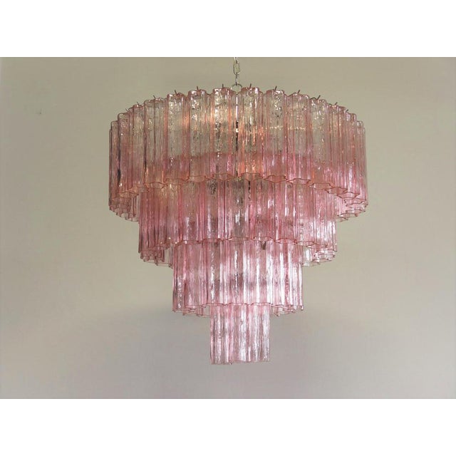 1990s Italian 78 Pink Murano Glasses Tronchi Chandelier, 1990s For Sale - Image 5 of 18