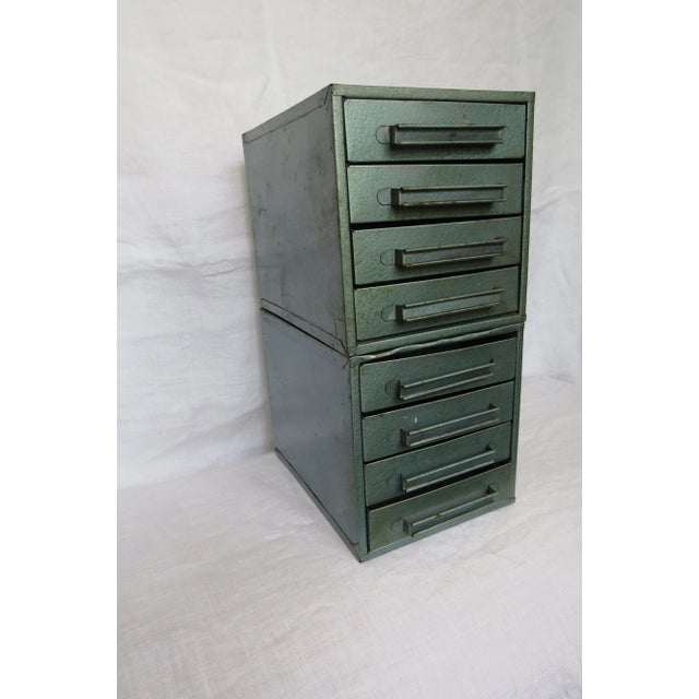 Mid-Century Teal Gray Metal Industrial Desktop Drawers Chests- Set of 2 For Sale - Image 10 of 10