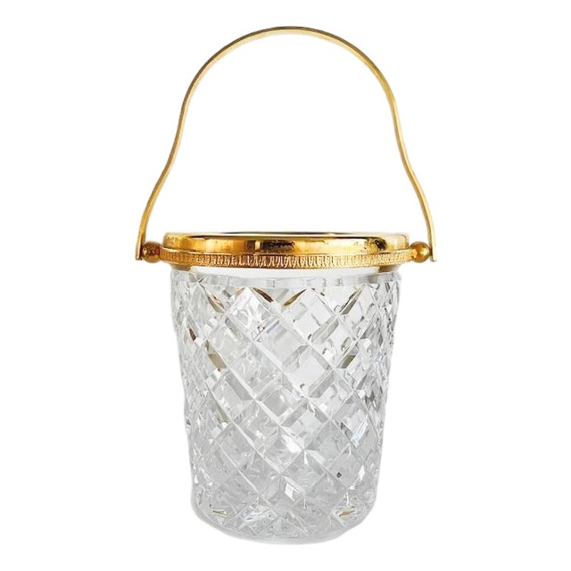 Mid-Century Modern Crystal Ice Bucket in 24K Gold Plated, 1950s For Sale