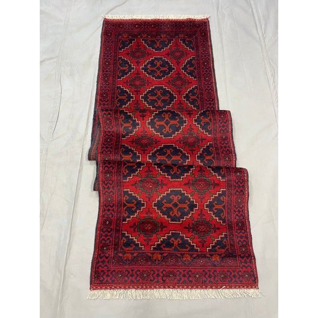 Red & Navy Geometric Medallion Tribal Runner Rug, 2'6" X 9'8" For Sale - Image 4 of 16
