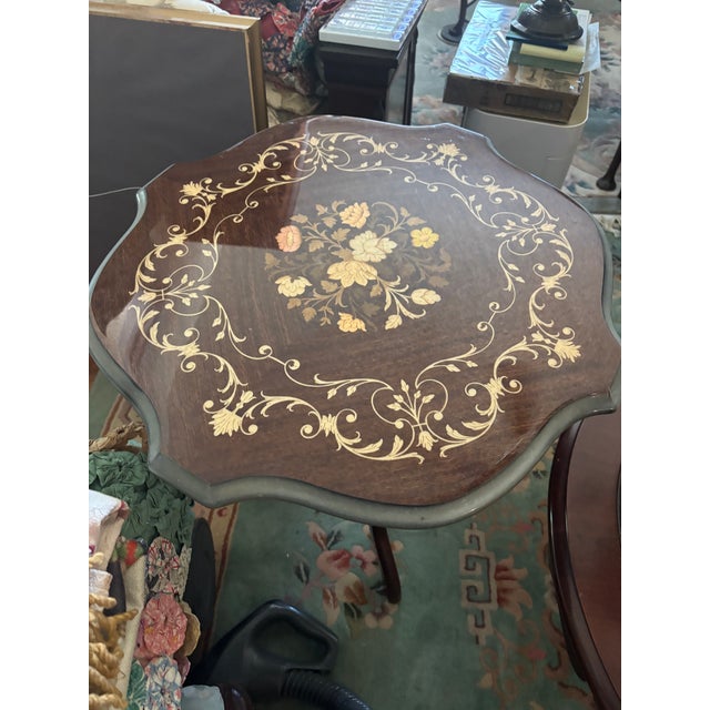 Italian Vintage Round Italian Table With Marquetry Inlay For Sale - Image 3 of 5