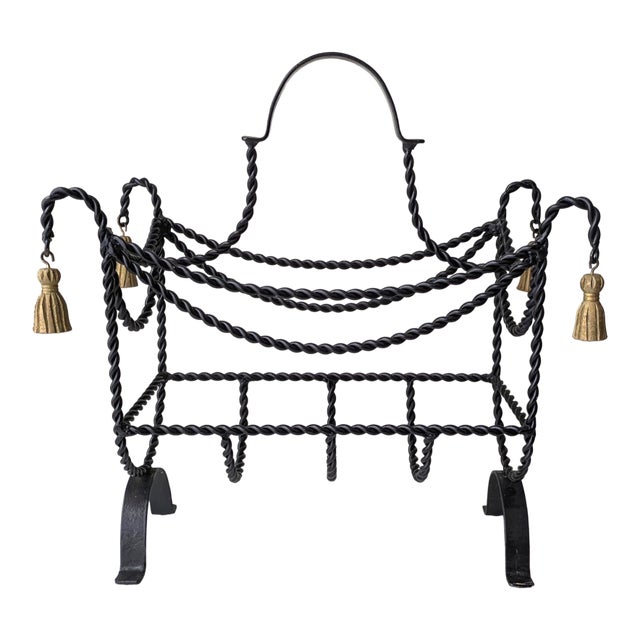 Late 20th Century Hollywood Regency Twisted Rope & Tassel Magazine Rack For Sale
